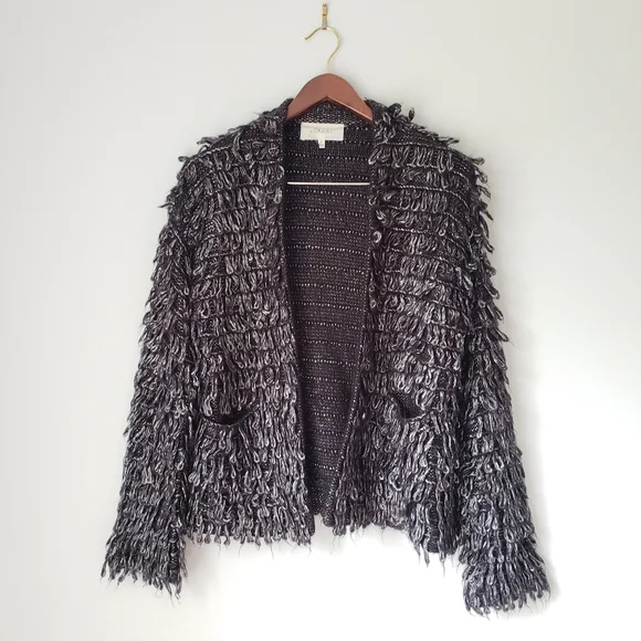 The Great. Short Monster Cardigan Loop Knot in Metallic Charcoal - Picture 4 of 10